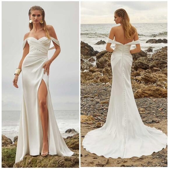 Amy & Eve Strapless Wedding Dress Bridal Gown Off Shoulder Sweetheart Mermaid - Picture 2 of 15